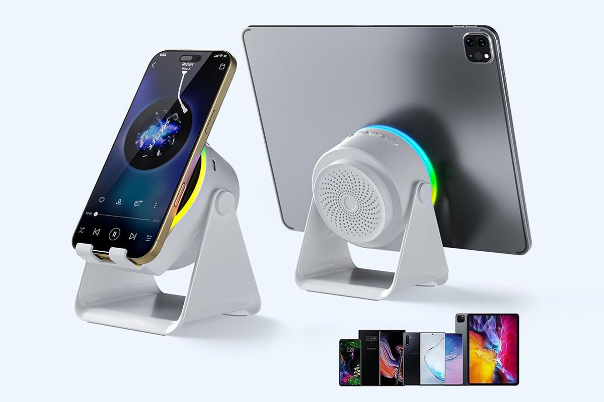 4 in 1 Wireless Speaker Bluetooth Speaker with 360 Adjustable Phone Holder-White