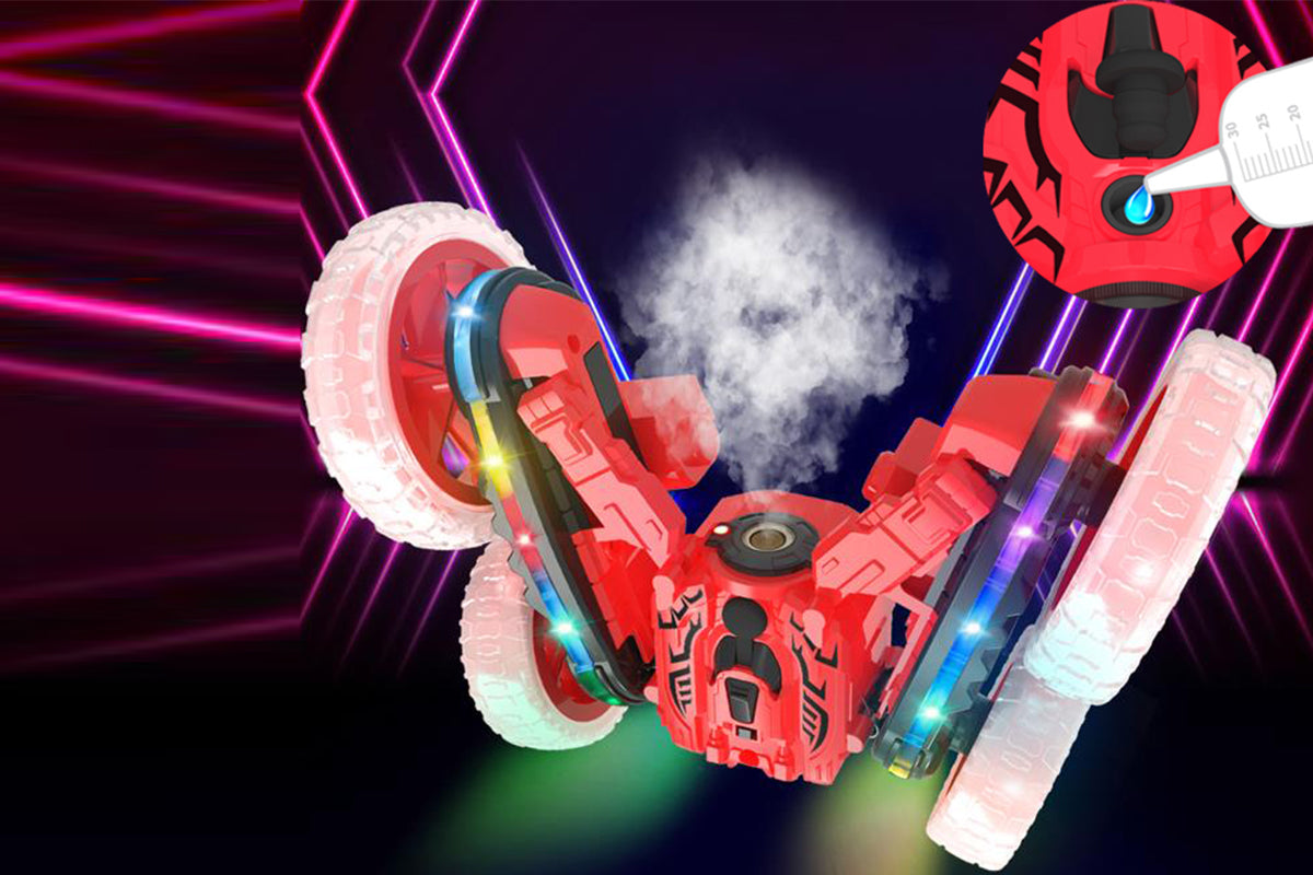 Remote Control Car 360 Degree Rotating RC Cars with Cool Spray 2.4Ghz Double Sided RC Stunt Car with Cool Lights-Red