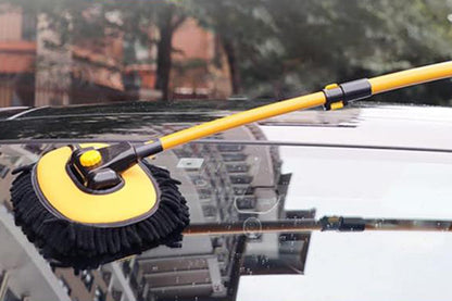 102cm Telescopic Adjustable Car Wash Mop Brush Kit with 15 Degree Curved Long Handle for Vehicle Cleaning -Yellow