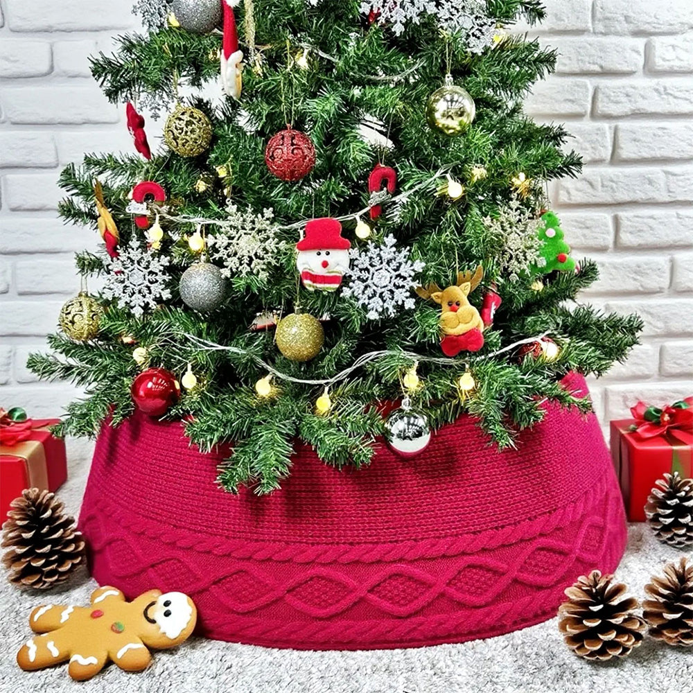 Chunky Cable Knit Christmas Tree Skirt for Artificial Trees Decoration Red