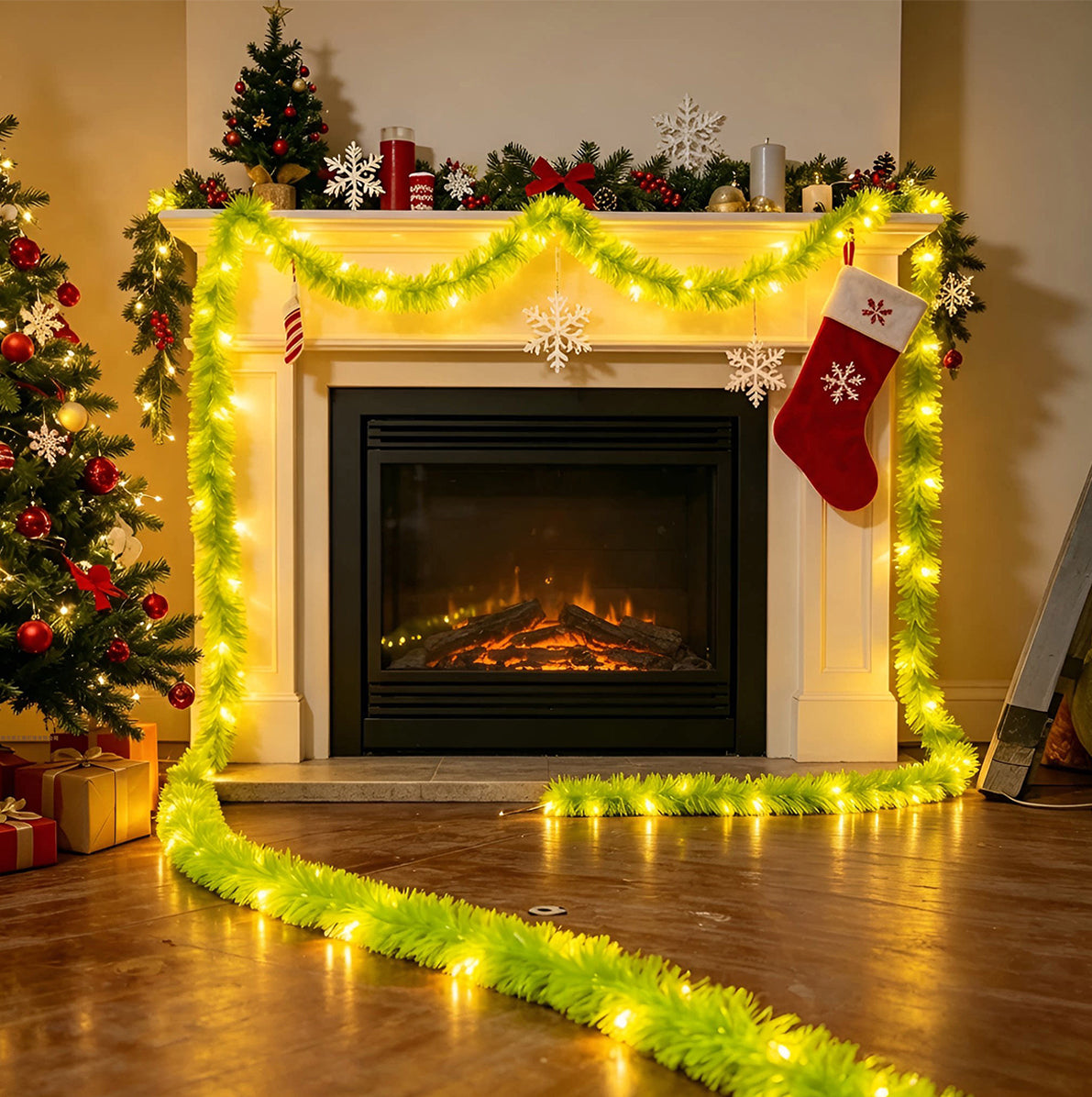 2 Pack Christmas LED String Lights LEDs Battery Powered Garland - Green