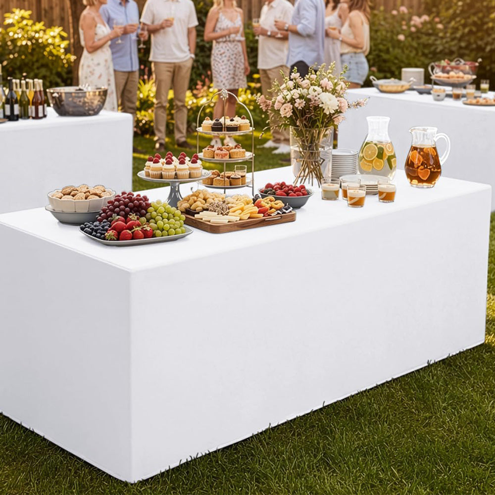 6 ft Fitted Polyester Table Cover with Skirt for Conferences and Trade Shows - White