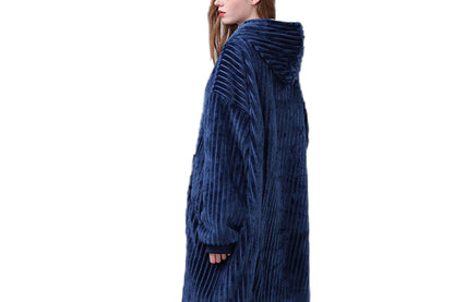 Wearable Blanket Sweatshirt for Women and Men Thick Flannel Hooded Sweatshirt Loungewear -Navy