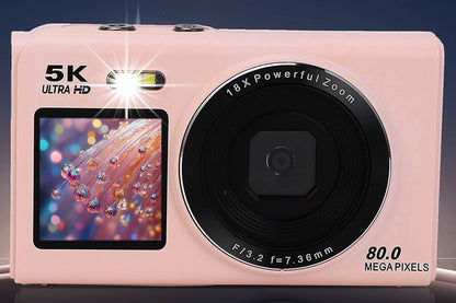 Dual Screen Digital Camera Point and Shoot Selfie Camera with Fill Light-Pink