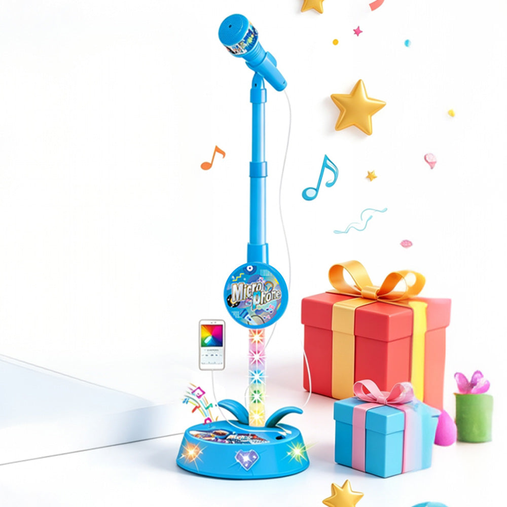 Karaoke Microphone Toy with Stand and Flashing Lights - Blue