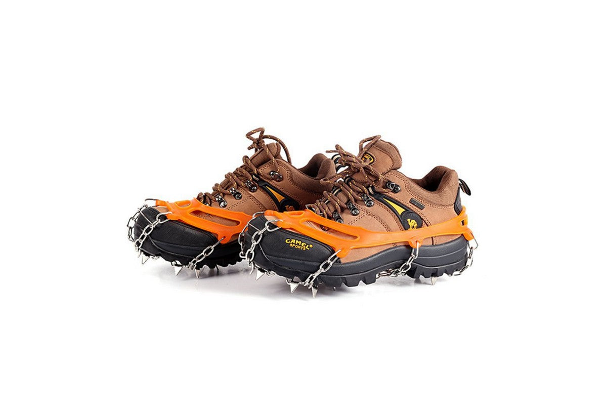Traction Cleats Ice Snow Grips with 10 Stainless Steel Spikes - Orange