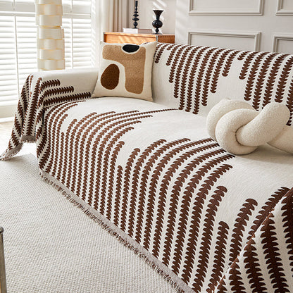 Reversible Sofa Couch Cover Boho Chenille Blanket Coffee