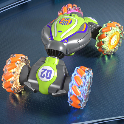 Gesture Sensing RC 4WD Twist Stunt Car Toy 2.4G Remote Control Rotating Car Toy with Lights Music Green