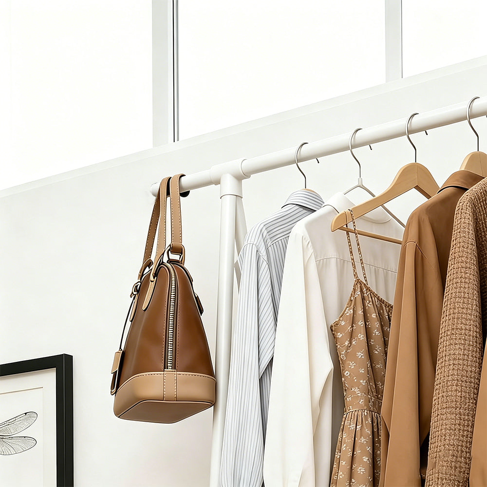 Free Standing Clothes Rack with Wheels and Shelf-White