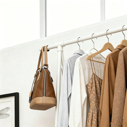 Free Standing Clothes Rack with Wheels and Shelf-White