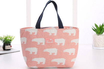 Cotton Insulated Lunch Bag for Work Travel Picnic-Pink