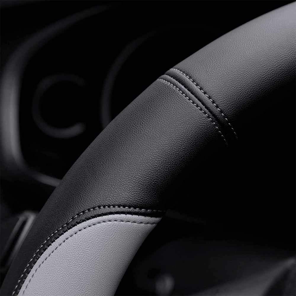 37-38cm Microfiber Leather Steering Wheel Cover-Grey