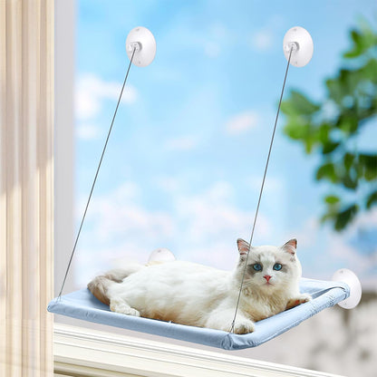 Strong Suction Cup Cat Window Hammock Breathable Mesh Cat Bed for Glass Window-Blue
