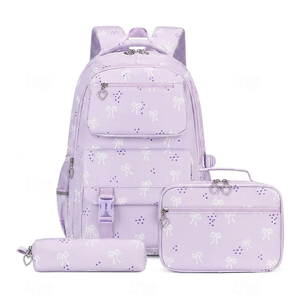 3 Piece Girls School Backpack Set with Lunch Bag Pencil Case - Purple