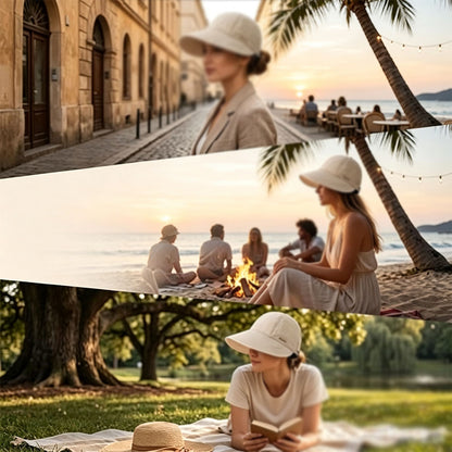 Wide Brim Quick Dry Sun Hat with Ponytail Opening and Hook - Beige