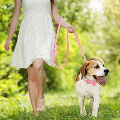 Dazzling Rhinestone Dog Collar and Leash Set with Bow Knot for Small Dogs and Puppies Pink