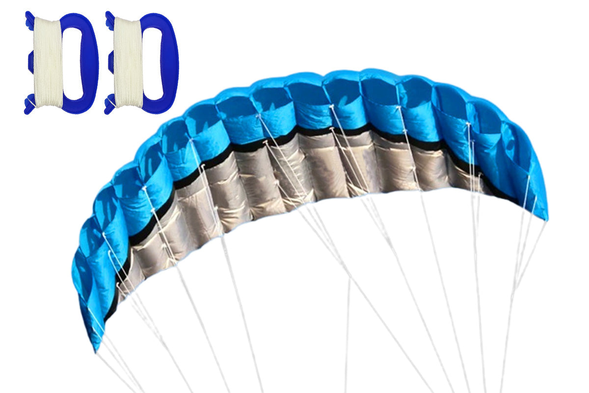 2.5m Dual Line Parafoil Parachute Stunt Sport Beach Kite Outdoor Frameless Toy-Blue