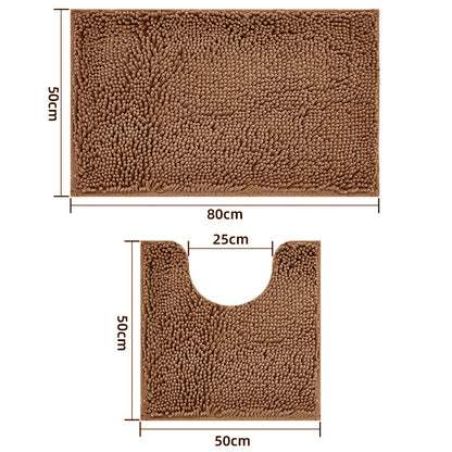 2 Piece Absorbent Bathroom Mat and U Shape Toilet Rug Set - Khaki