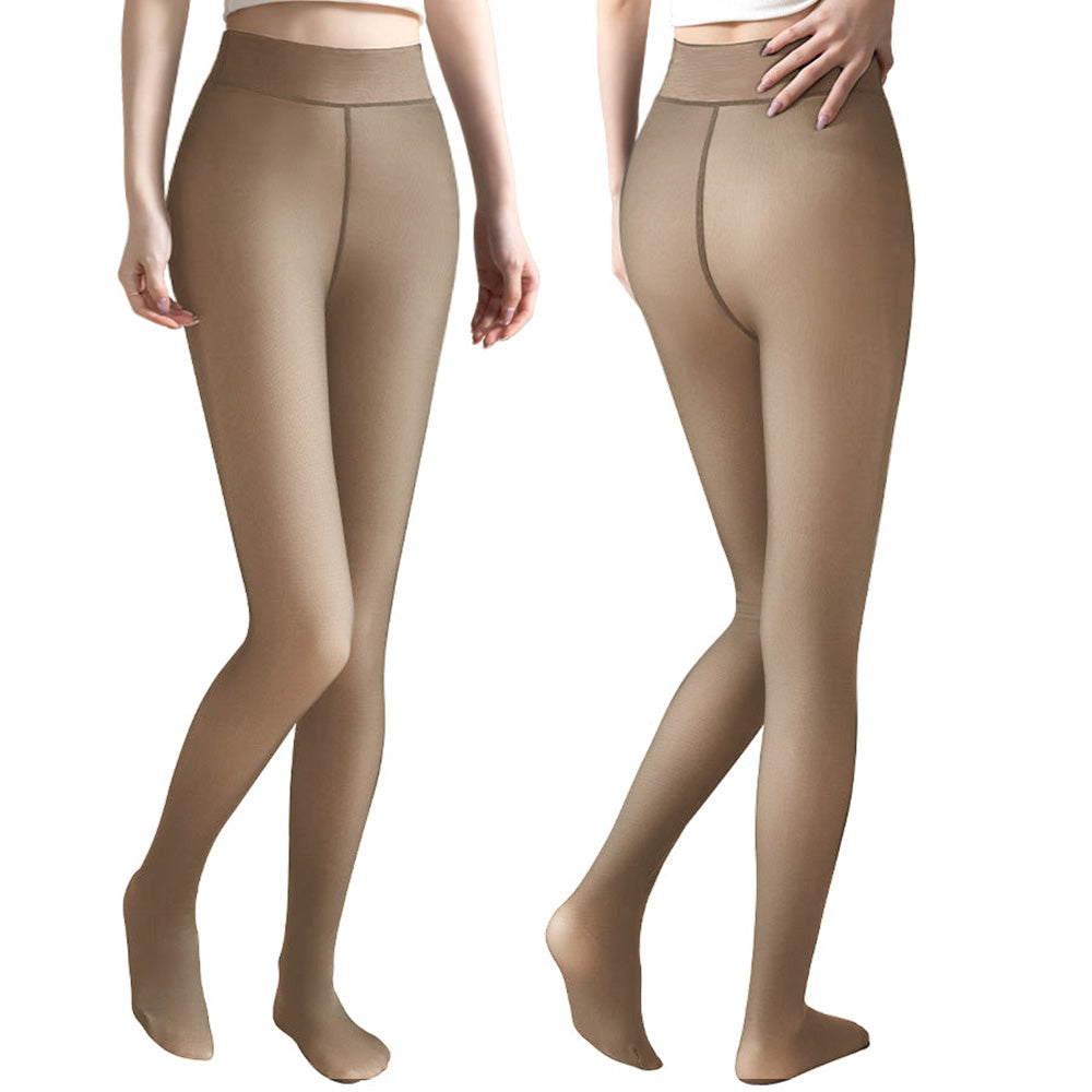 Sheer Tights Plus Size Winter Thermal Pantyhose Bare Legs Illusion Warm-Coffee