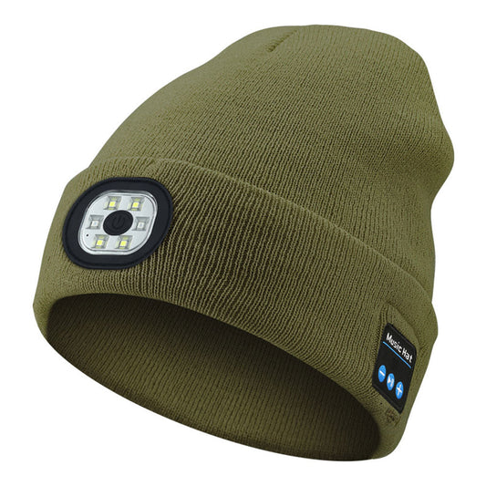 Unisex Wireless Bluetooth Headphone Hat LED Torch Beanies Green