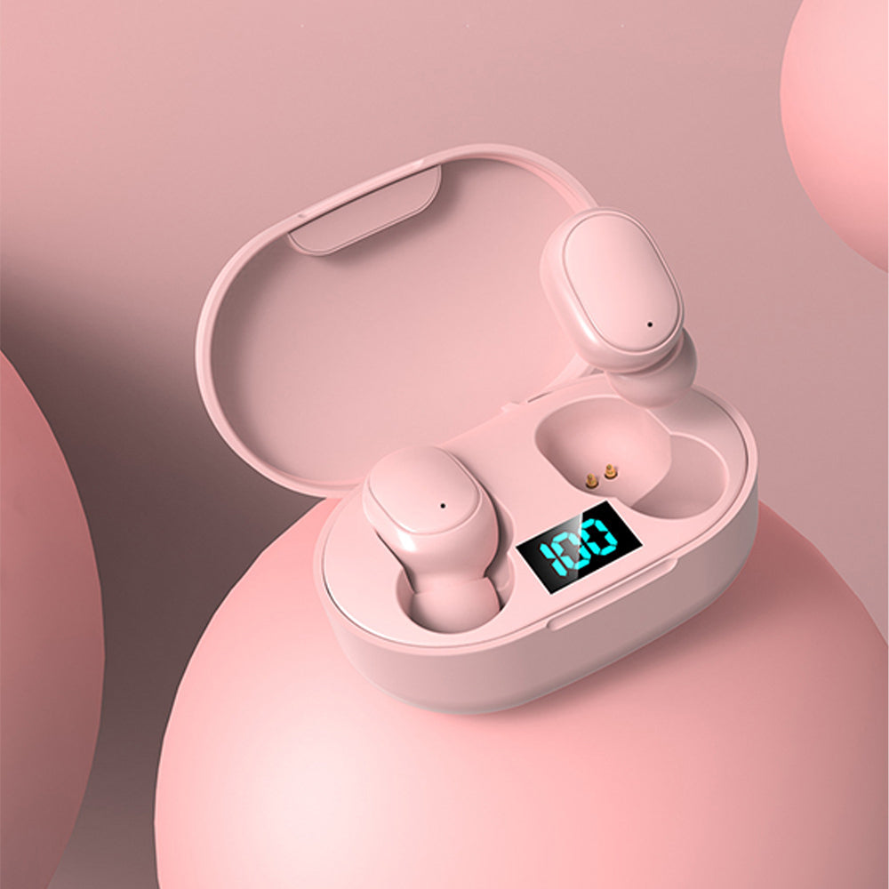 Bluetooth 5.1 Wireless Earbuds with LED Display IPX4 Waterproof Headphones-Pink