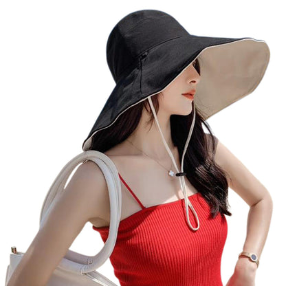 Reversible Bucket Hat Sun Hats with Wide Brim for Outdoor Camping Hiking Black
