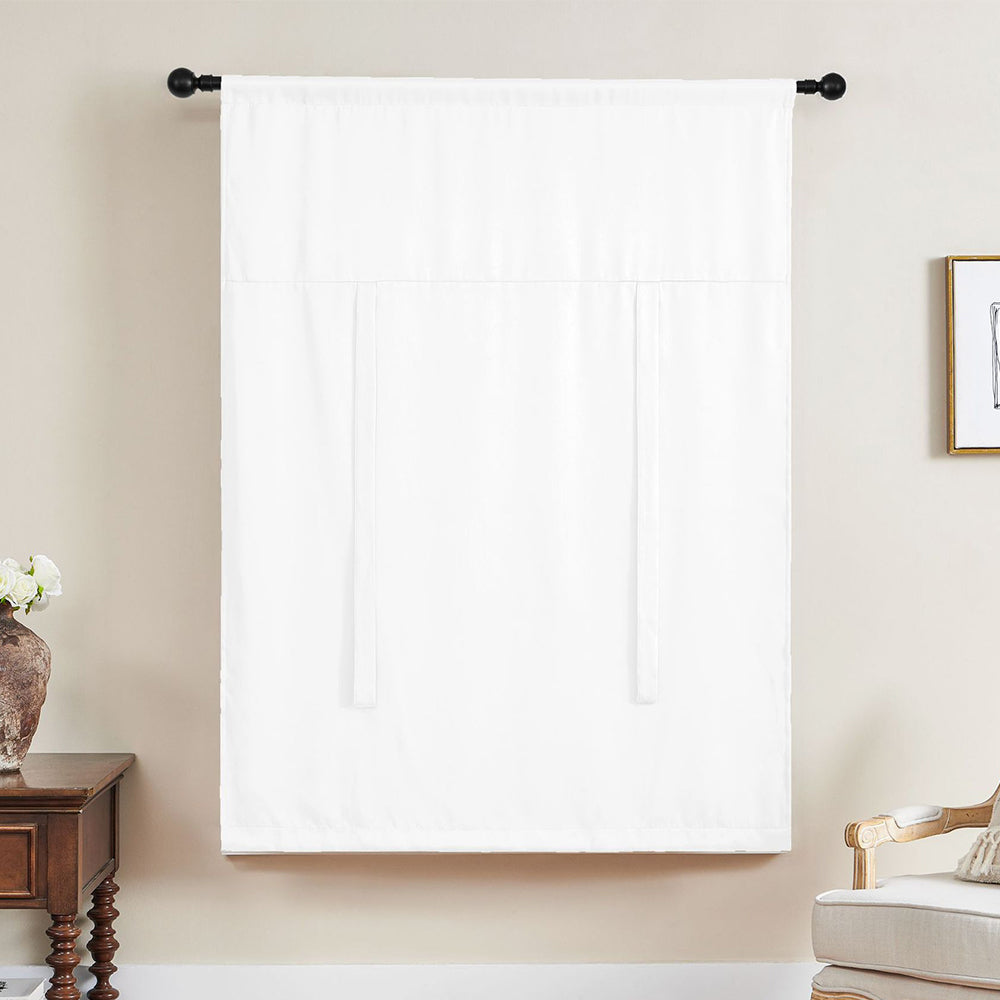 Thermal Insulated Tie Up Window Shade Light Blocking Curtain White