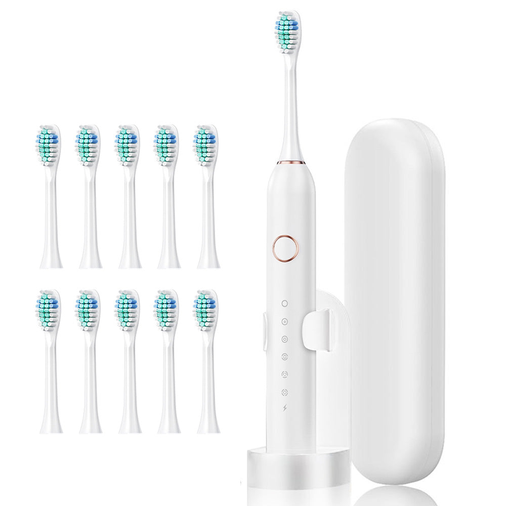 6-Mode Electric Toothbrush with 10 Brush Heads Rechargeable  Toothbrush Set for Home Travel White