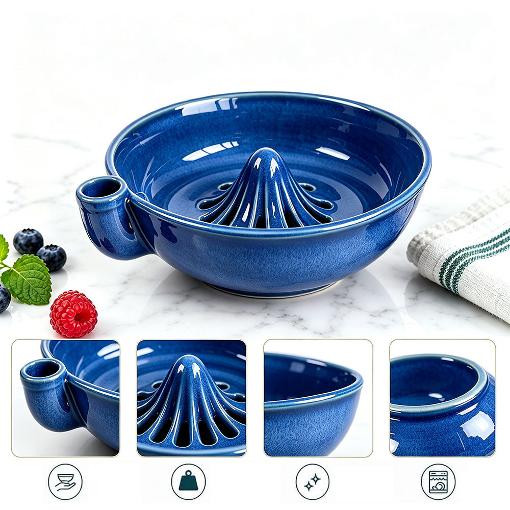 Ceramic Swirl Colander Bowl for Washing Draining and Serving - Blue