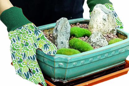 Polyester Floral Gardening Gloves Soft Breathable Yard Work Glove-Light Green