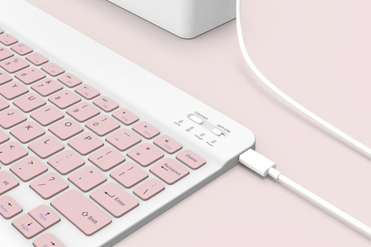 Ultra Slim Portable Wireless Bluetooth Keyboard Mouse Combo for Tablet Laptop -Pink
