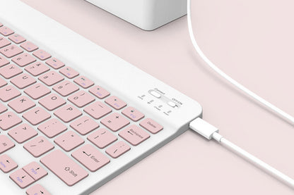 Ultra Slim Portable Wireless Bluetooth Keyboard Mouse Combo for Tablet Laptop -Pink
