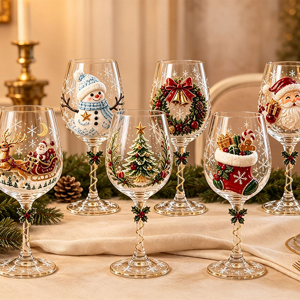 4 Pieces Christmas 3D Art Glass Goblet Holiday Decor Wine Cup