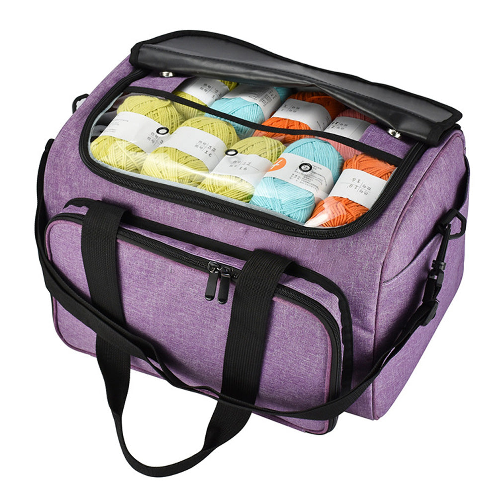 Knitting Storage Bag Wool Tote Crichet Hook Needles Accessories Organizer-Purple