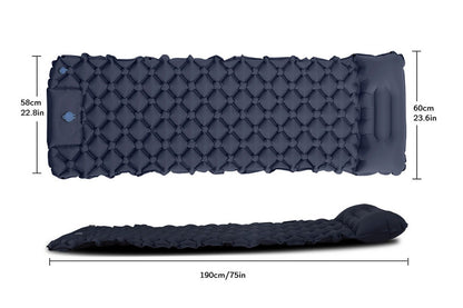 Portable Soft Waterproof Inflating Camping Sleeping Pad For Backpacking Hiking Picnic-Navy Blue