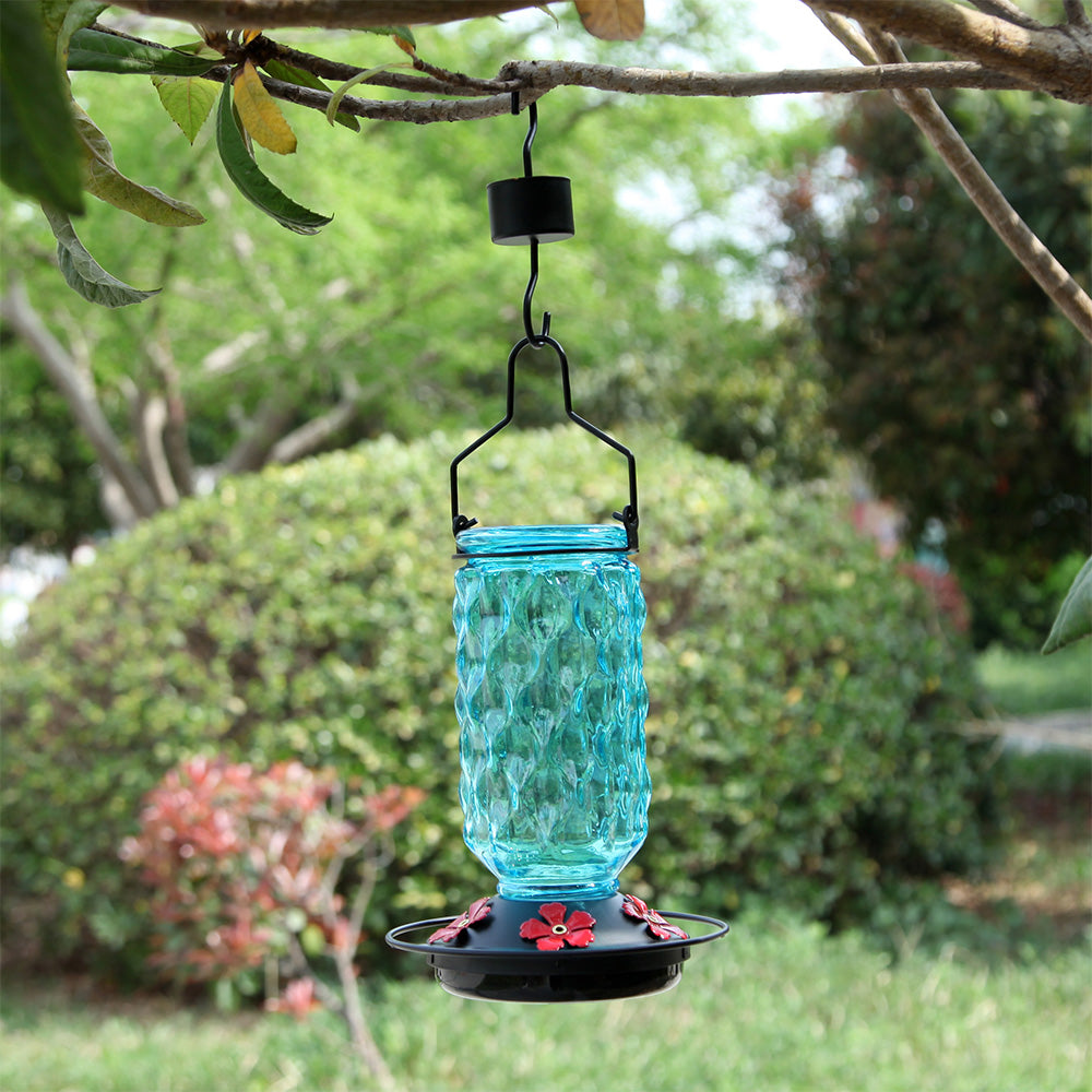 Stained Glass Hummingbird Feeder Wide Mouth Garden Decor-Blue