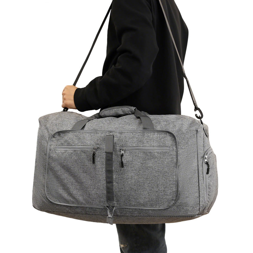 Large Foldable Travel Duffel Bag Carry-On Shoulder Bag with Shoe Compartment Grey