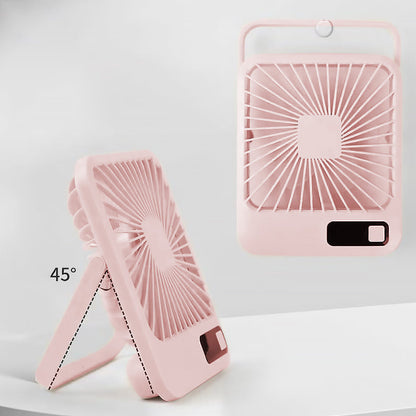 5 Speed Desktop Fan USB Rechargeable 180 Degree Foldable Digital Display Fan Pink