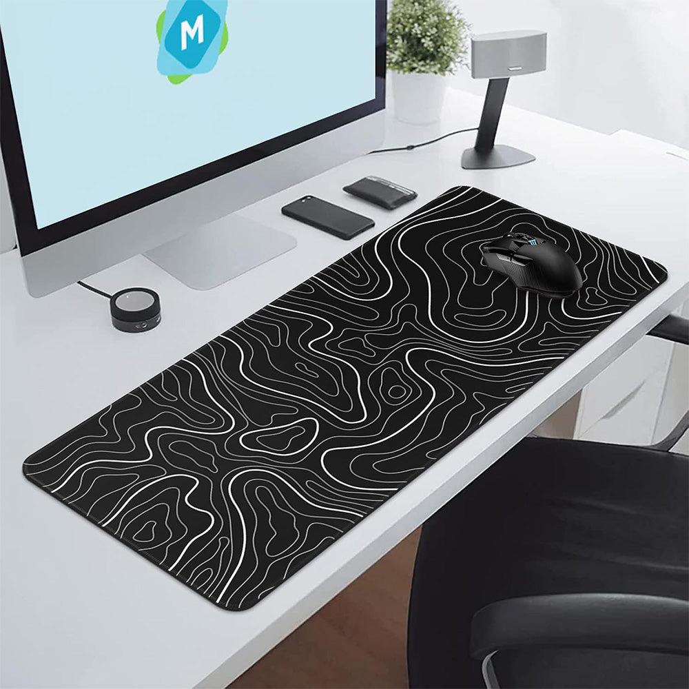 Gaming Mousepad Anti-Slip Mouse Pad Topographic Line Mouse Mat for Home and Office Black