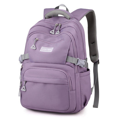 Solid Nylon Backpack Teenage Girls School Shoulder Bag Purple