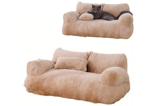 Pet Couch Bed Winter Warm Plush Nest Washable Fluffy Sofa Bed For Cats And Dogs-Coffee-M