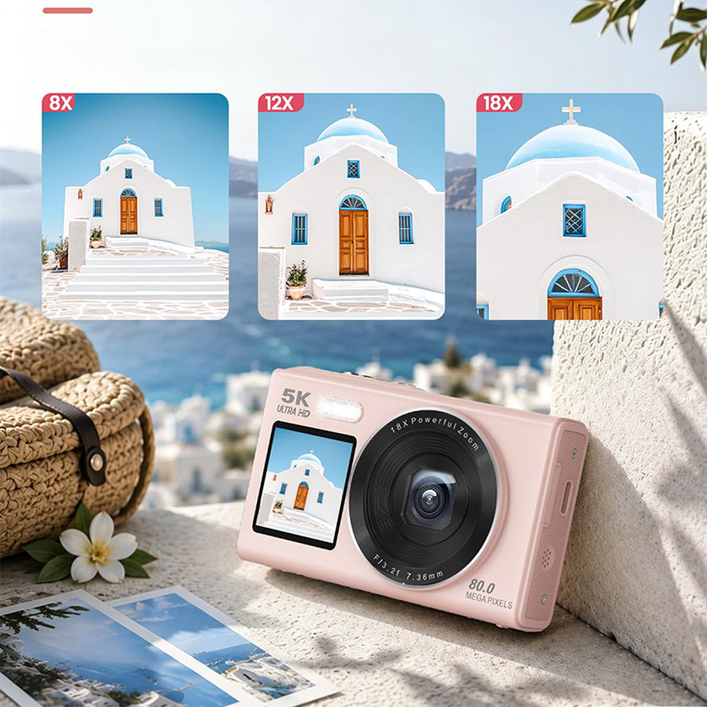 5K HD Dual Screen Selfie Digital Camera 80MP Photography Camera - Pink