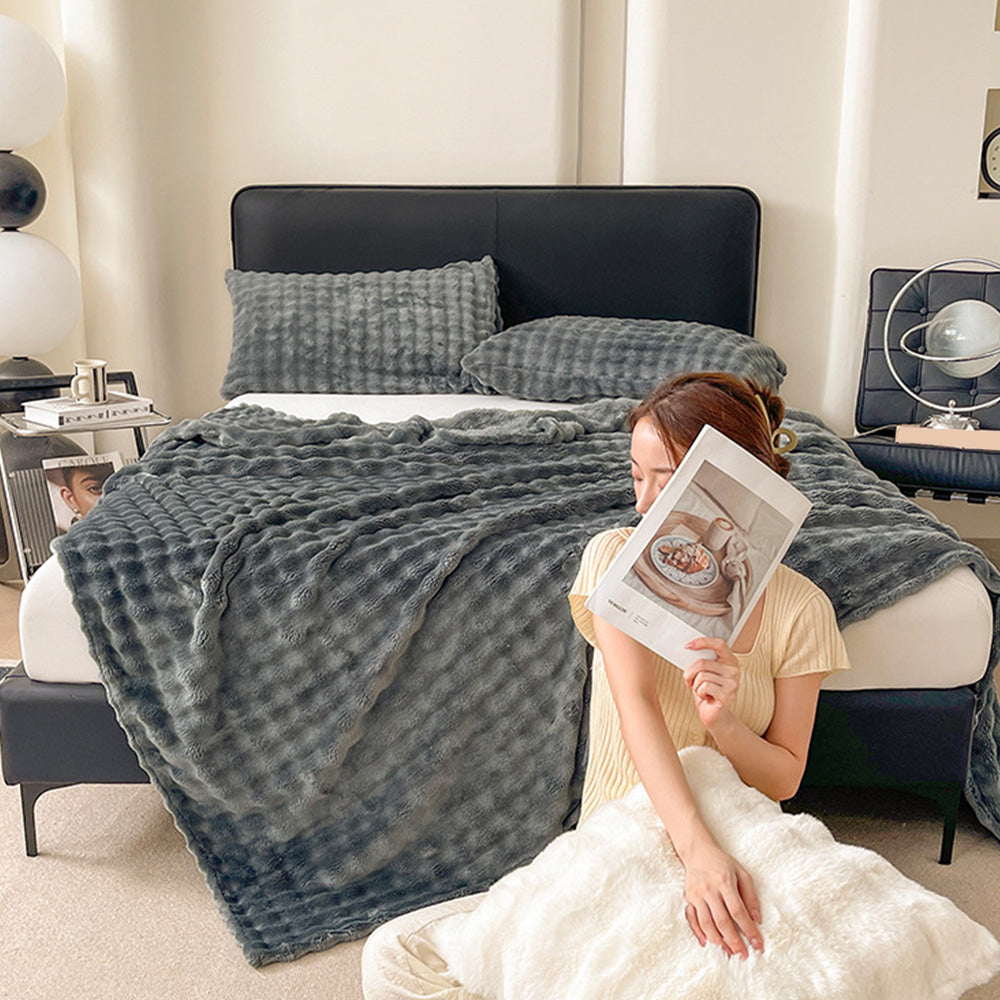 Bubble Fleece Blanket -Grey