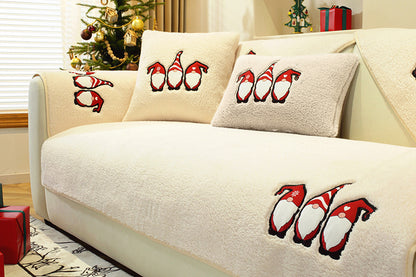 Christmas Sherpa Fleece Slipcover Protector Sofa Throw Cover Soft Thick Cozy Sofa Throw-Beige