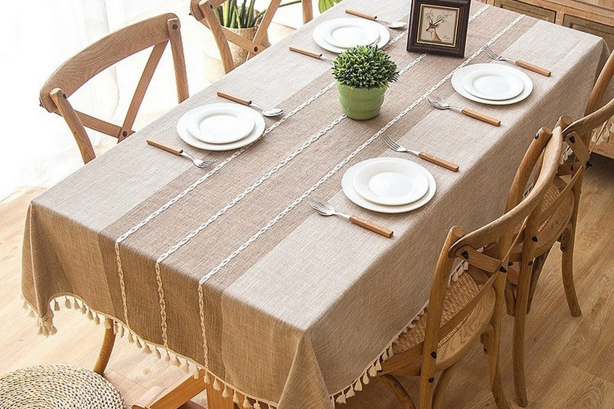 Square Linen Fabric Table Cloth-Washable With Dust-Proof Wrinkle Resistant Table Cover-Light Khaki