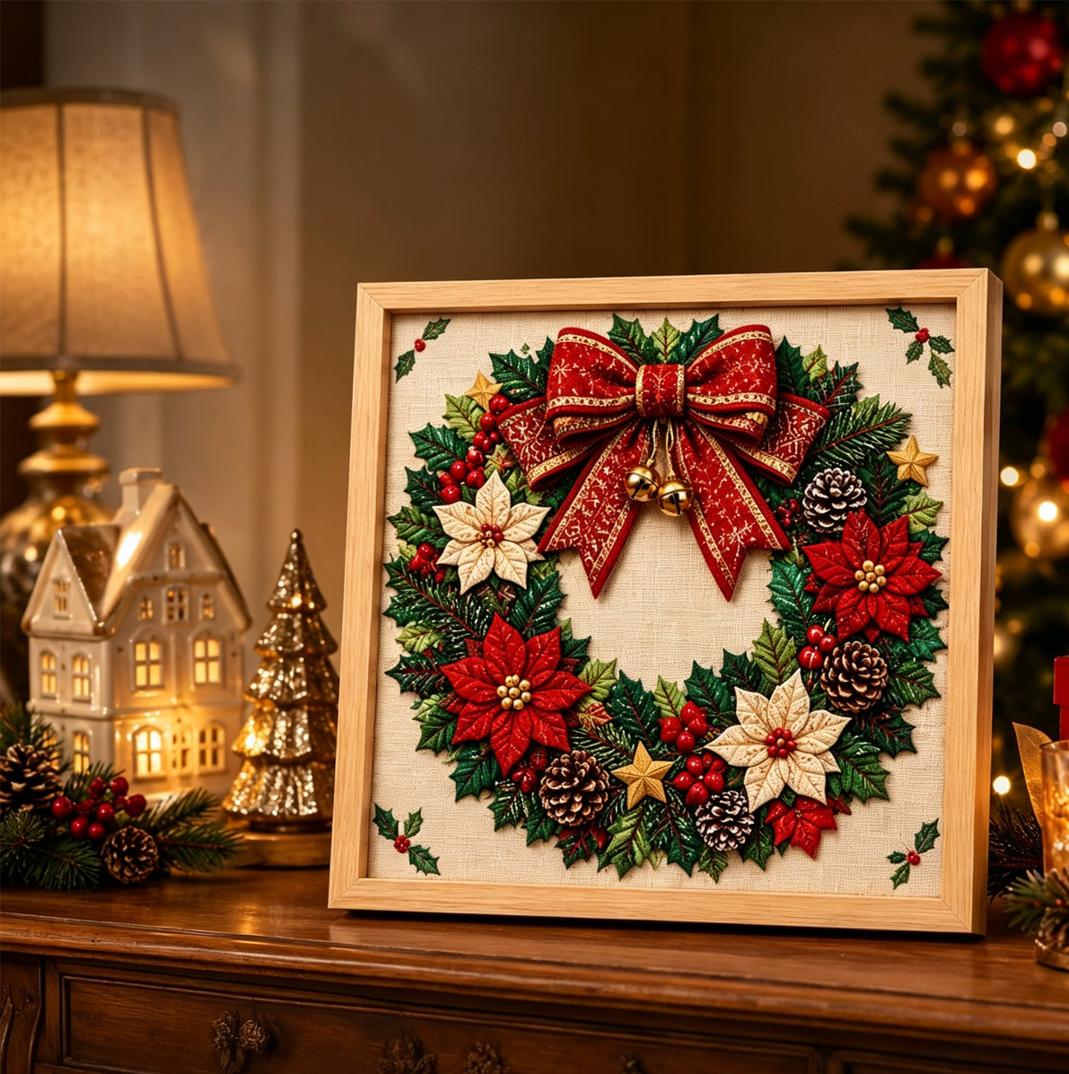 Fabric Poke Art Kit for Adults 3D Christmas Santa Claus DIY Craft - Wreath