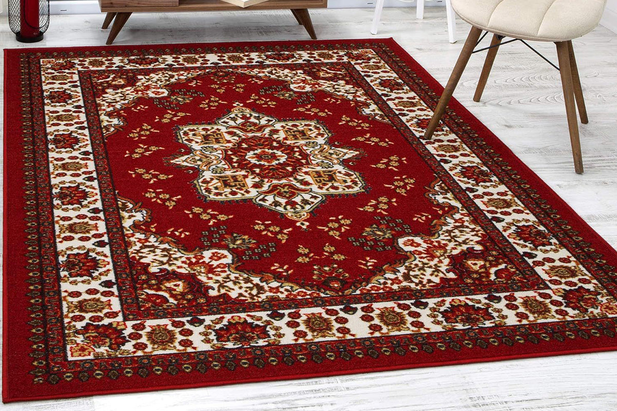 Vintage Boho Rug Non-Slip Floor Carpet - Red