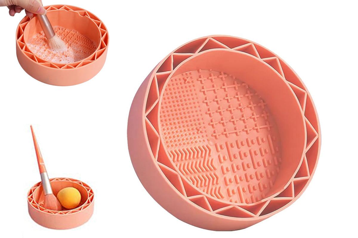 Makeup Brush Cleaning Mat With Brush Makeup Brush Cleaning Holder Bowl-Orange