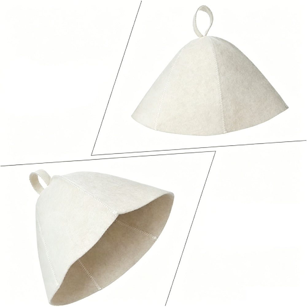 3Pcs Sauna Felt Kit with Hat and Gloves-White