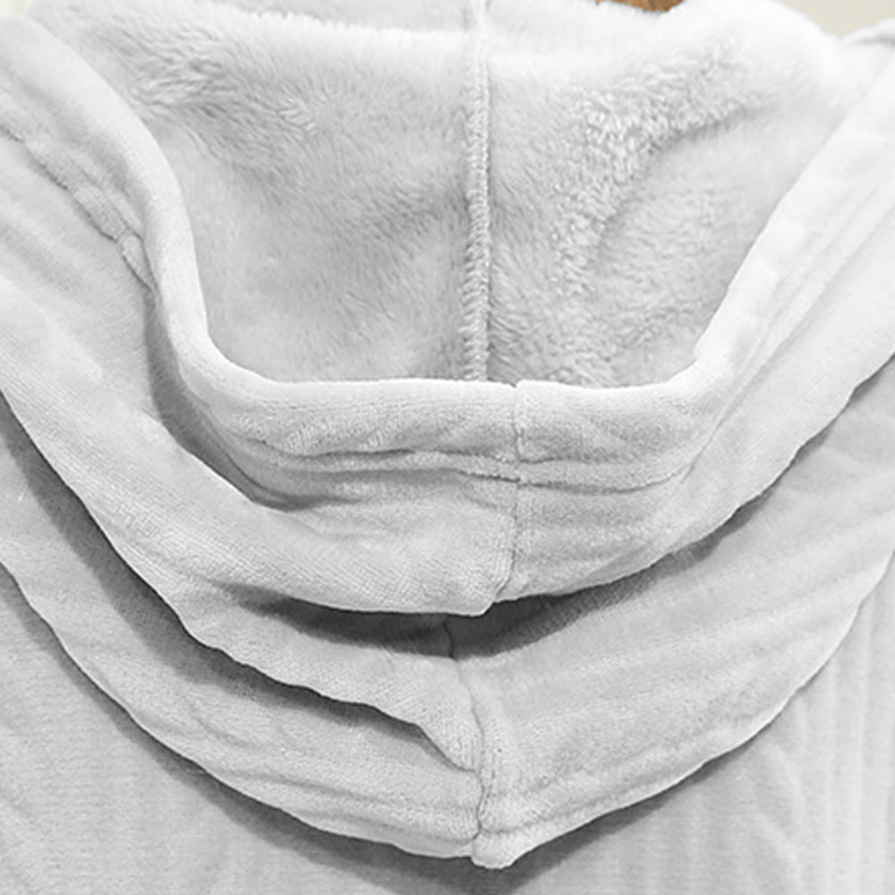 Unisex Bathrobe Fleece Robes Winter Warm Nightgown Sleepwear Pyjamas-Grey